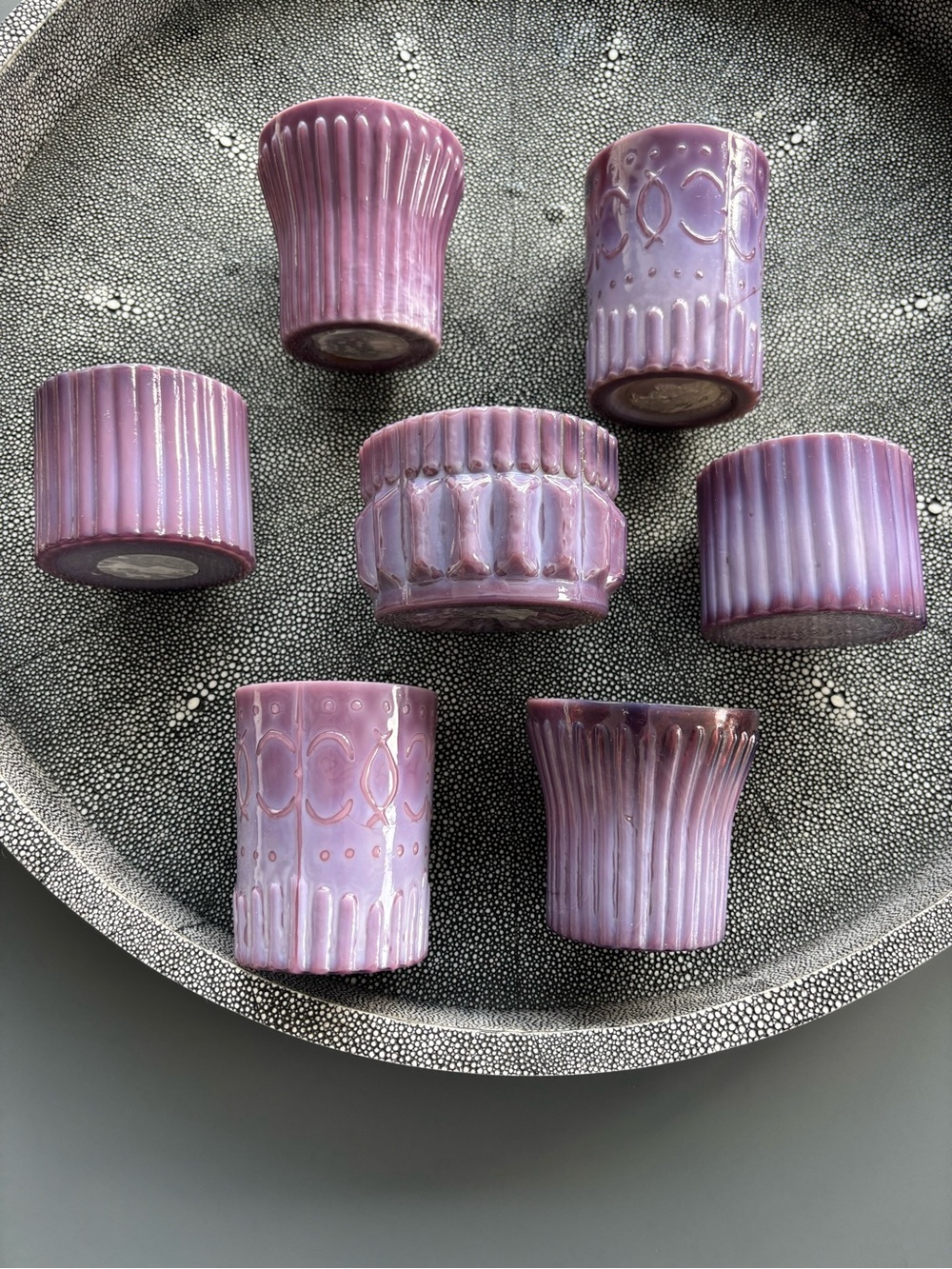 Set of 7 Luxury Textured Purple Glass Votive Holders (Boutique Quality)